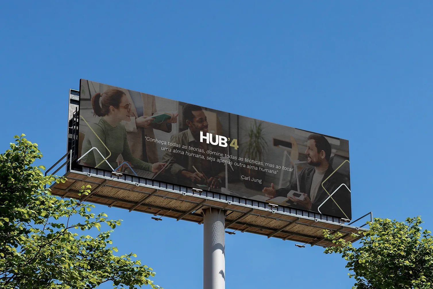 Aplicação da marca HUB4 em outdoor