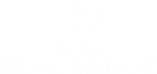 Logo A+ Real Estate sobre fundo escuro